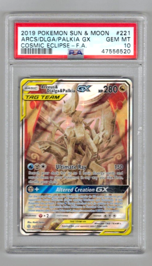 Pokemon Card PSA 10 Gem Mint Arceus & Dialga & Palkia GX 221/236