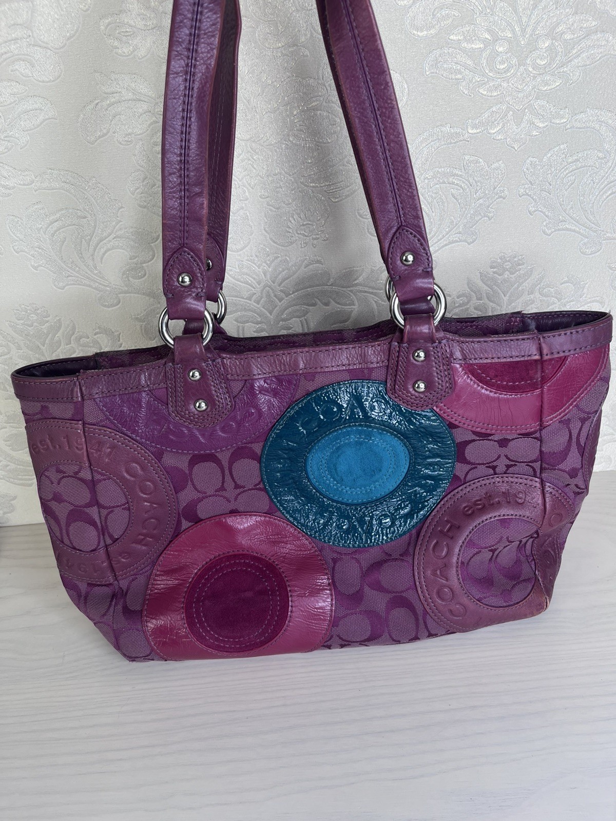 Coach Circle Patchwork Berry/Multicolor Tote Hand… - image 4