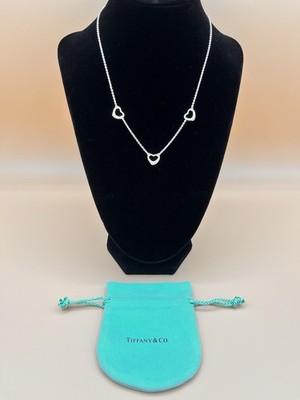 Authentic Tiffany & Co. Elsa Peretti Triple Open Heart Necklace