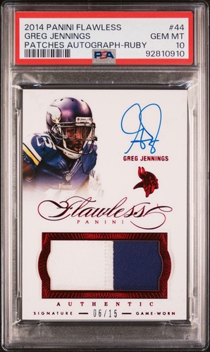 2014 Panini Flawless Patches Auto Greg Jennings Ruby /15 PSA 10 POP 1 GAME WORN