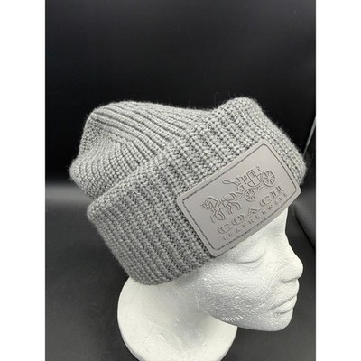 COACH Beanie Hat w Patch Dove Grey Ribbed Knit Cuff Wool  display picture 2