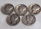 MERCURY SILVER DIMES LOT OF 5 - 90% SILVER U.S. COINS ~ 1918, 1941 Circ. Cond.
