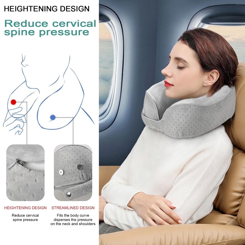 Breathable Memory Foam Travel Neck Pillow for Airplane Sleeping Comfort