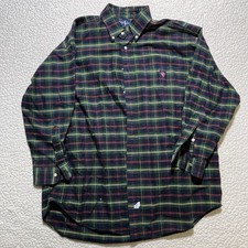 Vintage 90s Polo Ralph Lauren The Big Shirt Long Sleeve Men's L Green Plaid