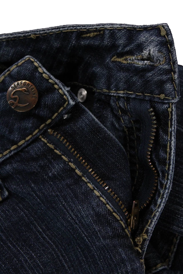 Pantalones de mezclilla para mujer Serfontaine de algodón a rayas tiro bajo lavado medio azul talla 25 Foto 4 de 4