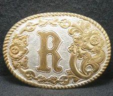 XA15158 VERY COOL VINTAGE 1970s ***R*** INITIAL LETTER FASHION MENS BELT BUCKLE