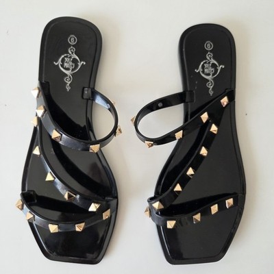 Sole Mates Womens 6 Strappy Studded Black Copper Slip On Sandals Goth Metal