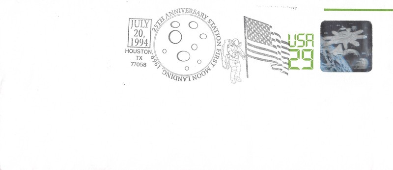 APOLLO 11 25th ANN STATION HOUSTON FANCY CANCEL ON SPACE SHUTTLE HOLOGRAM #U625