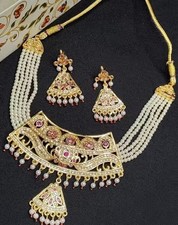 Handcrafted Traditional Gold-Plated Pearl Choker Bridal Necklace Jewelry Set