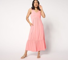 Cuddl Duds Women's Dress Sz M Flexwear V-Neck Maxi Pink A637441