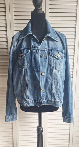 Giacca jeans denim donna Michael Kors taglia grande blu bottoni davanti lavaggio medio