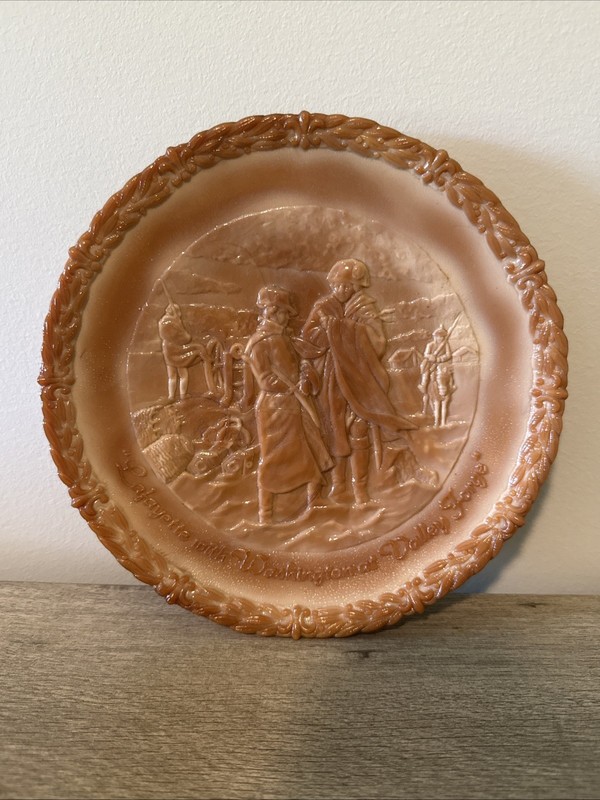 Fenton “Lafayette With Washington Valley Forge”Vintage Brown Slag Glass Plate