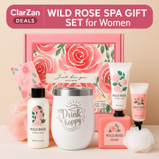 Wild Rose Spa Gift Set for Women w/ Tumbler   8-Pc Bath  Body Kit, Gift Box