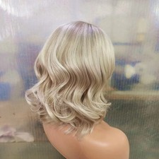 100% Human Hair New Fashion Women's With Bangs Medium Blond Wavy Wigs 14 Inch