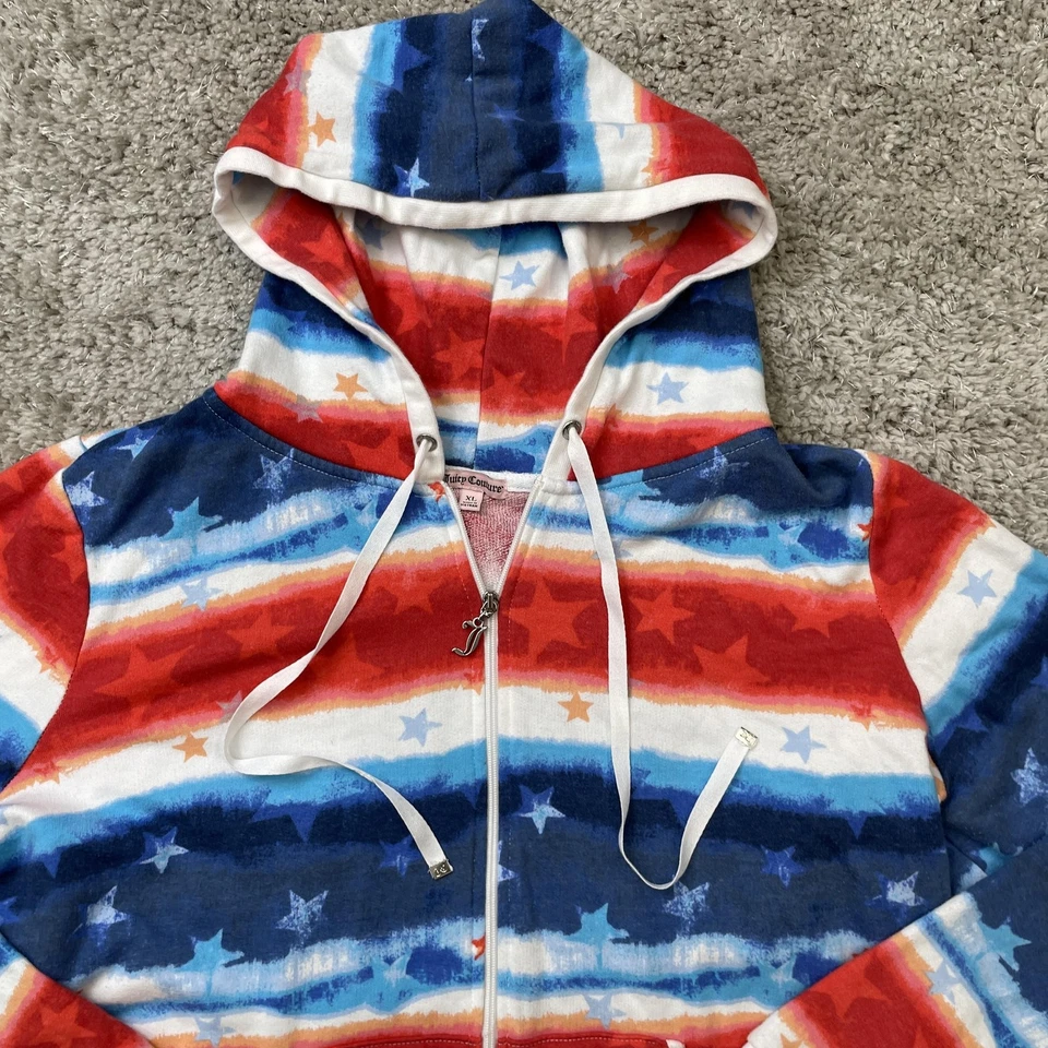 Juicy Couture Hoodie Womens XL Red White Blue Star Zip Up Sweatshirt Jacket USA - Image 3 of 4