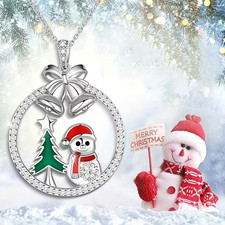Women s Zirconia Snowman Sparkling Pendant Necklace with gift box