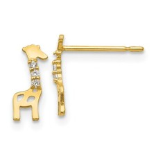 Madi K Kid's Earrings 14K Yellow Gold Solid CZ Giraffe Button Casted, 9mm