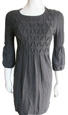 MAX STUDIO Knit Sweater Dress M Gray Crimped Pleated Texture 3/4 Sleeve Stretch