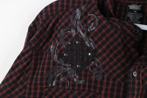 Vintage MMA Elite Mens XL Faded Cross UFC Fighting Collared Button Shirt Plaid - Picture 5 of 10