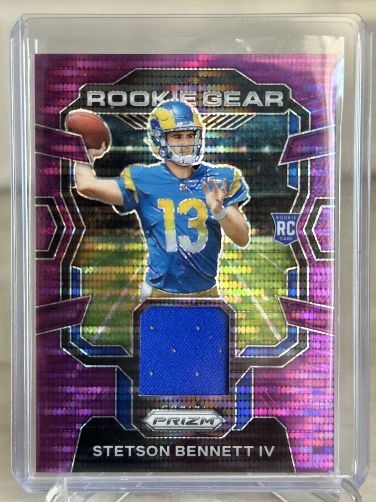 2023 Panini Prizm Stetson Bennett IV Rookie Gear Purple Pulsar RG-SB Rams