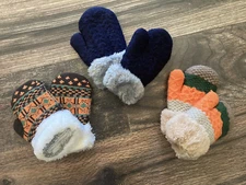 Arctic Paw 3 Pairs Kids' Sherpa Lined Knit Mittens; Multicolor; 2T-5T