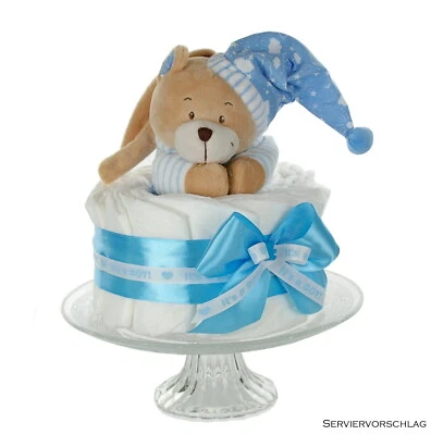 DUBISTDA Windeltorte blau IT´S A BOY | Spieluhr Bär | Geschenk zur Geburt Babyparty