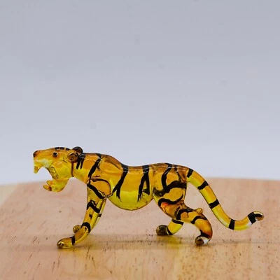 Golden Tiger Hand Blown Art Glass Ornament Figurine Decor New Year Gift