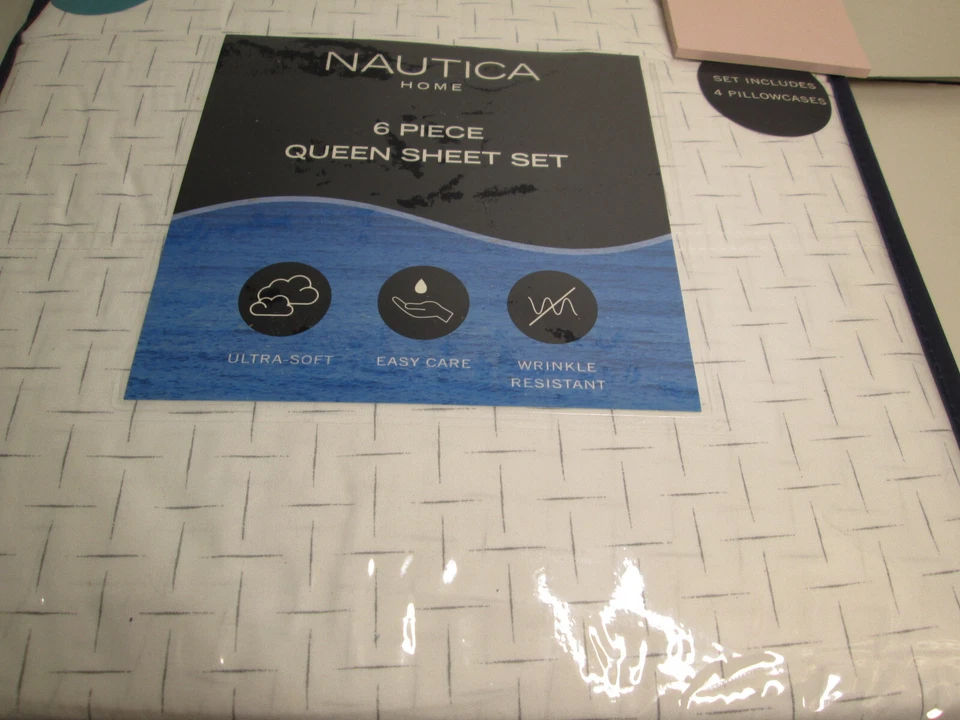 Nuevo Juego de 6 Sábanas Nautica Home BAISDEN Queen Gris Gris y Blanco Nuevo Foto 2 de 4