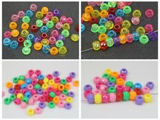 200 Mixed Color Acrylic Faceted Round Pony Beads 9X6mm Kids Craft Kandi