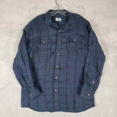 Mavi Linen Shirt Mens Large Blue Window Payne Plaid Long Sleeve Button Up