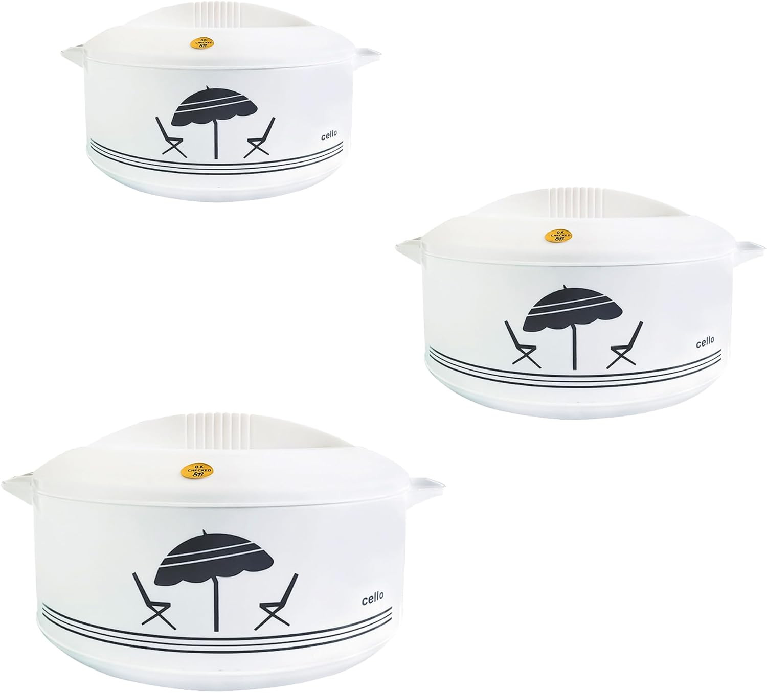 Chef Super 3 Pcs Insulated Hot Pot Casserole Gift Set 2300Ml, 784Ml, 1250Ml (Whi