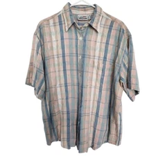 Lemon Grass Vintage Floral Plaid Button Down Shirt 1X Retro Grandma