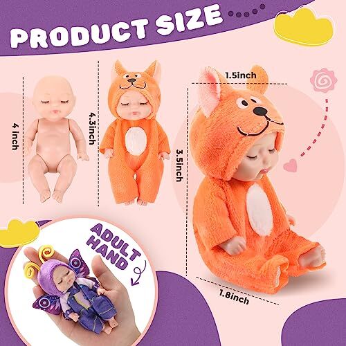 4 Stck. 4 Zoll Mini Babypuppen Lebensecht Realistisch Babypuppen Neuheit Stil - Bild 3 von 7