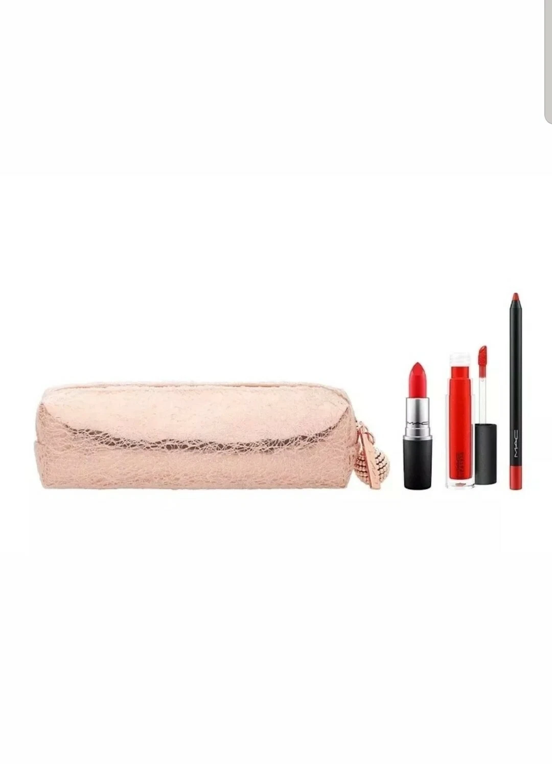 NIB MAC HOLIDAY SNOW BALL LIPSTICK LIP GLOSS KIT RED LIPGLASS ROSE GOLD BAG 💝