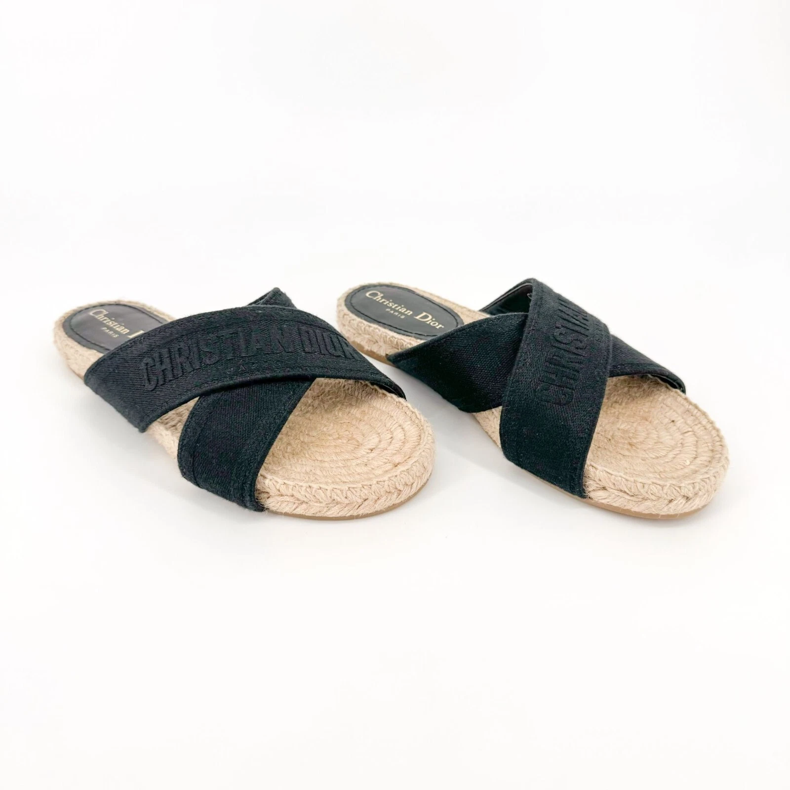Sandales espadrilles croisées Dior Granville EU 38,5 US 8,5 noir mule slide