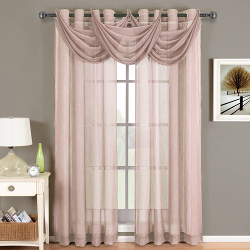 Abri Grommet Crushed Sheer Curtain Panel Window Treatment 2 panels & 3 Valances - Picture 5 of 10