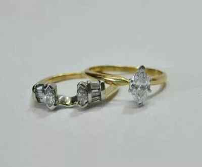 Marquise Cut Moissanite Bridal Set Guard Ring In 14k Two Tone Gold Plated