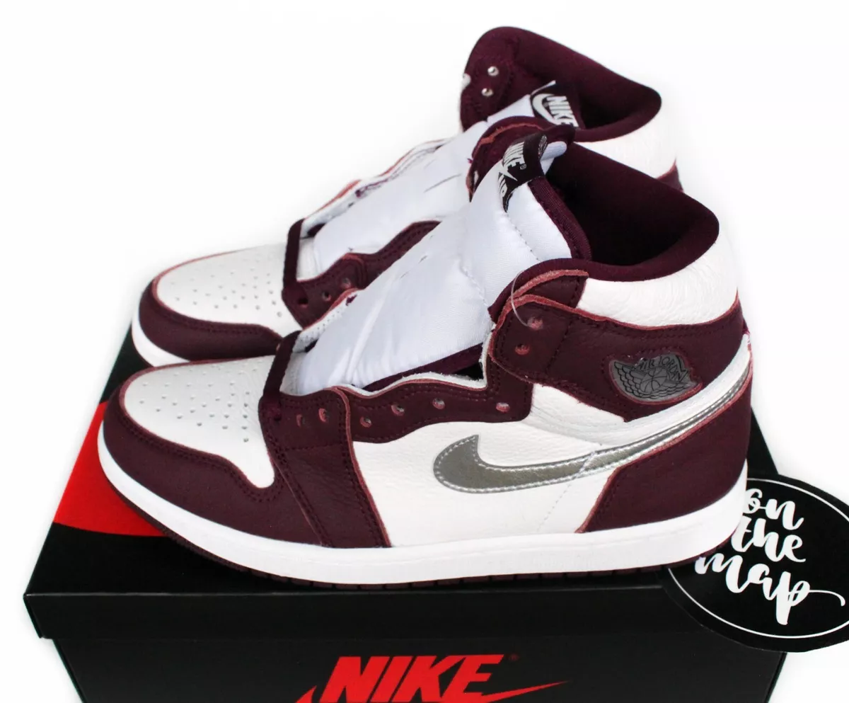 Cerdo altavoz Galleta Nike Air Jordan 1 Retro High OG Bordeaux Burgundy Maroon White UK 7 US 8  New | eBay