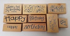 Rubber Stamps - Happy Birthday Confetti Gifts Balloons - Wood Mounted - LOT OF 9