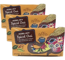Trader J Spiced Chai Assam Black Tea &Exotic Spices 20 Tea Bgs2.2 Oz Pk 3 9/25