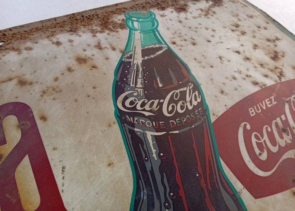 Buvez COCA-COLA soda ancienne plaque publicitaire en tôle décoration bar bistro - Photo 3/4