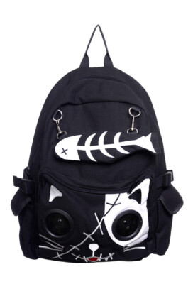BANNED Apparel Katze Fishbone Lautsprecher Gothic Kitty Canvas Unisex schwarz Rucksack
