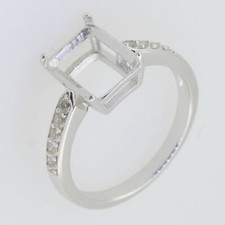 Sterling Silver Semi Mount Ring Setting Emerald OCT 10x8mm White Topaz