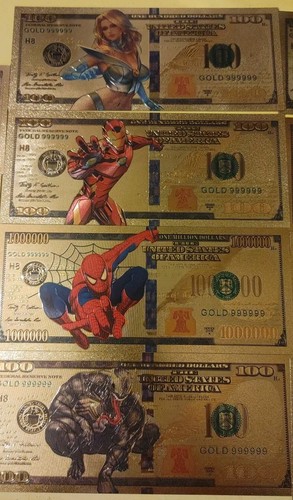 Ten Marvel Hero Goldfoil Banknote - Hulk, Ironman, Spiderman, Deadpool, Thor,Etc - Picture 3 of 5