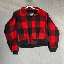 Woolrich Vintage Buffalo Check Plaid Sherpa Lined Bomber Jacket Red Black Large