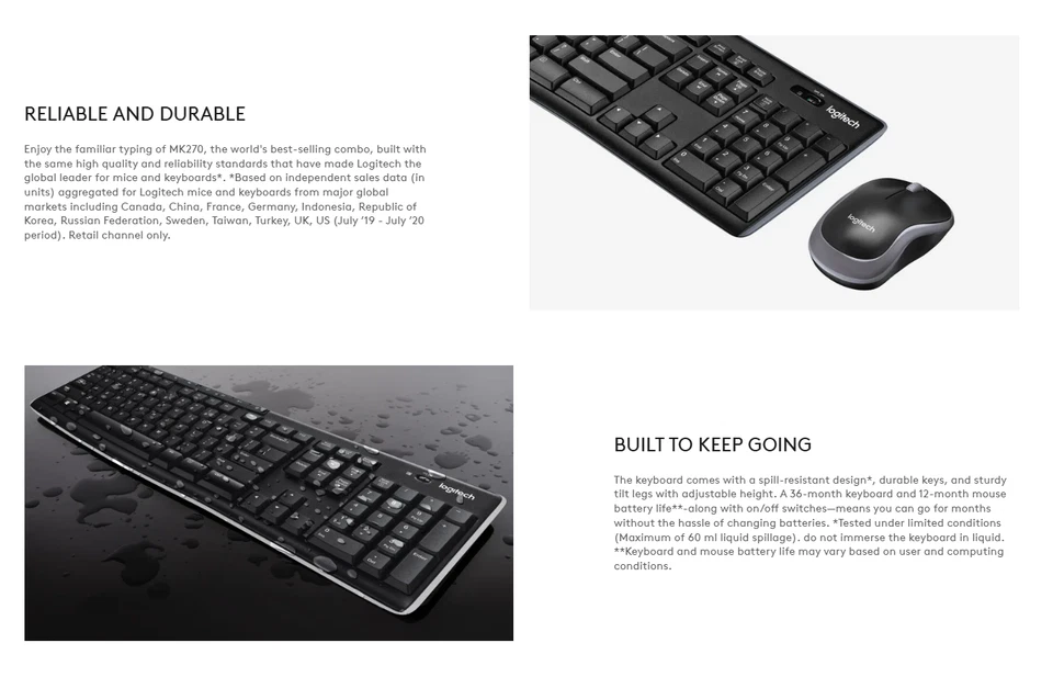 Logitech MK270 Wireless Keyboard And Mouse Combo - US Black 920-008813 - Image 4 of 4