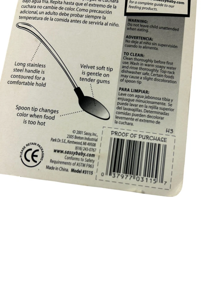Paquete de 5 cucharas cambiantes de color Sassy 2001 vintage nuevas stock antiguo punta suave bebé Foto 3 de 4
