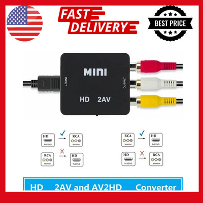 HDMI-compatible To AV RCA Converter Box Adapter HDTV to AV/CVSB L/R Video Full 