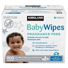 Kirkland Signature Baby Wipes Fragrance Free 9x 100ct Flip-Top Lid Soft Pack 900