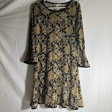 Michael Kors Women's Paisley Belle Sleeve Dress Size Large Black/ Gold/ White